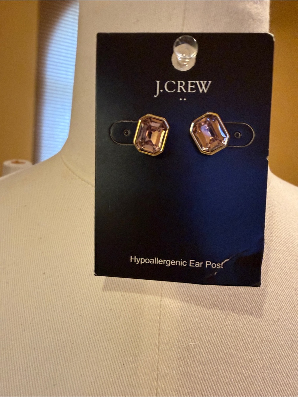 J. Crew Factory Gold-Tone Stud Earrings with Light Pink Gem